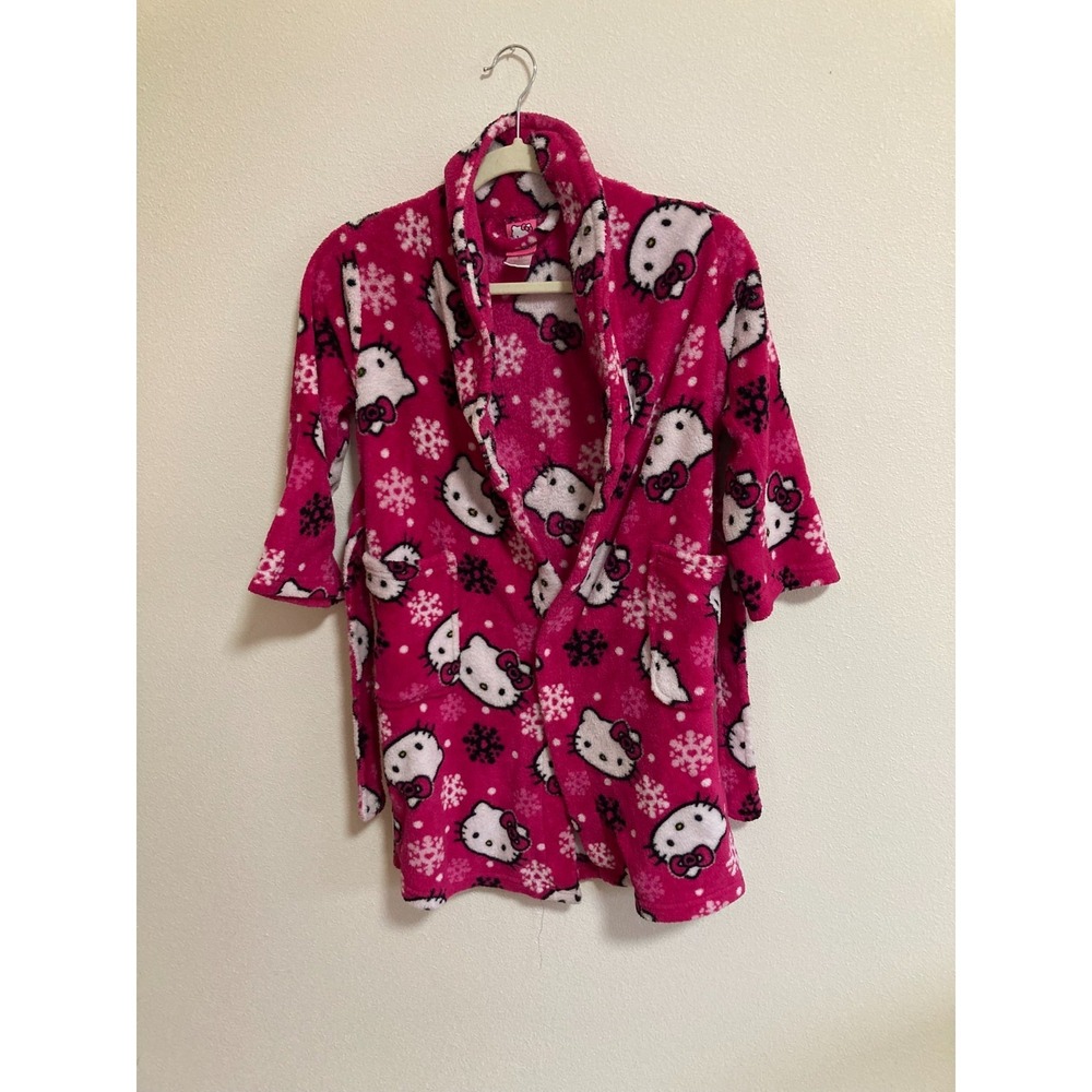 Hello Kitty Sanrio Pink Bathrobe Girls Size Small 2013 Belted Pockets Soft